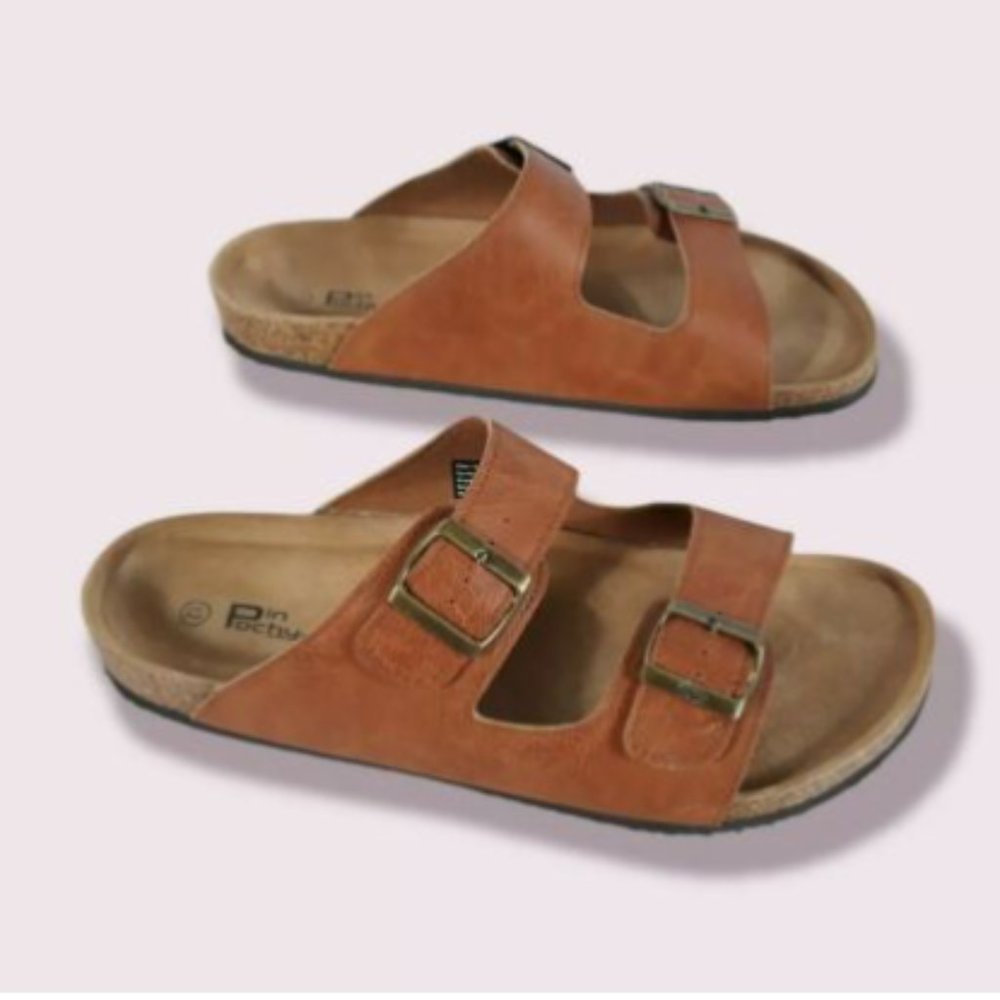 PINPOCHYAW Men's Size 12 Slip On Slide Sandal Adjustable Straps Buckle